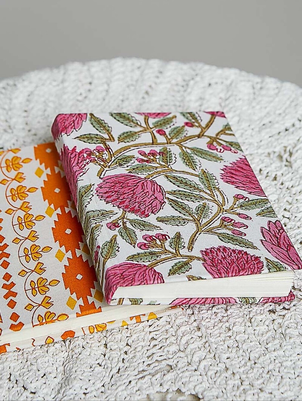 Fabric Covered Journal With Paper Pulp Pages In Pink And White Floral